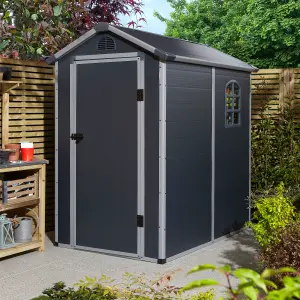 Rowlinson Airevale 4X6 Plastic Apex Shed Dark Grey with Assembly