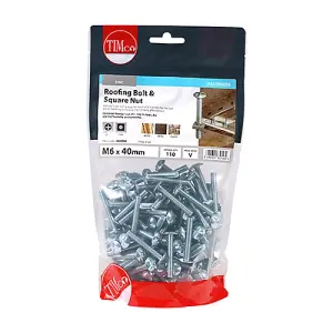 TIMCO Roofing Bolts & Square Nuts Silver - M6 x 40