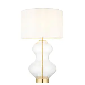 Luminosa Lecce Complete Table Lamp, Satin Brass Plate, Glass With Vintage White Fabric