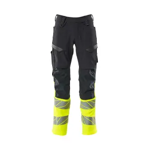 Mascot Accelerate Safe Trousers with Kneepad Pockets (Dark Navy/Hi-Vis Yellow)  (46.5) (Leg Length - Long)