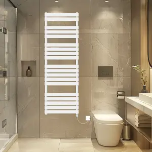 Rinse Bathrooms Electric Flat Panel Heated Towel Rail White Bathroom Ladder Radiator Warmer 1800x600mm 1000W