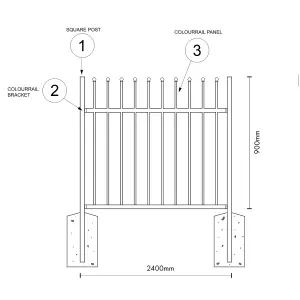 MAINTENANCE FREE 25 YEAR GUARANTEE ColourRail High-Quality Ball Top Railing Panel - 0.9m/3ft high by 2.4m/8ft wide in Black.