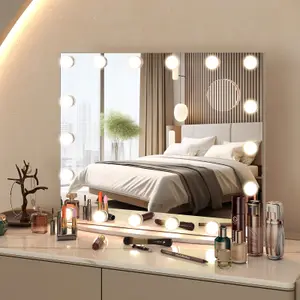 Costway Hollywood Vanity Makeup Mirror w/ Dimmable LED Lights Tabletop & Wall Mounted 65 x 52 cm