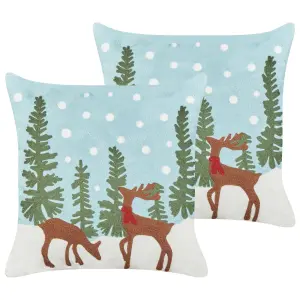 Set of 2 Cushions PEPPERMINT Cotton 45 x 45 cm Animal Embroidery Light Blue