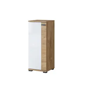 Fargo 09 Bathroom Cabinet H860mm W350mm D300mm - White Gloss & Oak Golden Finish