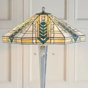 1.6m Tiffany Multi Light Floor Lamp Aluminium & Stained Glass Shade i00020