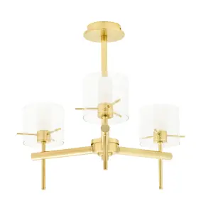 Litecraft Lincoln Brass 3 Arm Semi-Flush Bathroom Ceiling Light