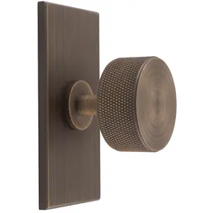 Knurled Radio Cabinet Door Knob & Matching Backplate - Antique Brass 76 x 40mm