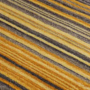 Handmade Easy to Clean Modern Striped Yellow Wool Living Room Bedroom Rug-200cm X 285cm