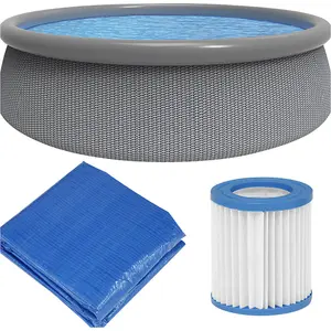 15ft Round Garden Swimming Pool with Pump and Accessories - Durable Grey Rattan Design