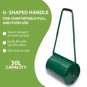 30 LITRE GARDEN LAWN ROLLER HEAVY DUTY BARREL GRASS SEED SAND WATER FILL OUTDOOR