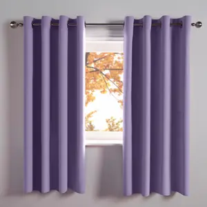 Kids Blackout Eyelet Curtains Thermal Pair of Ring Top Panels, Lilac - 46X72"