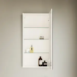 Bathroom Mirror Cabinet Mirrored Wall Unit 400 Compact Cupboard White Gloss Avir