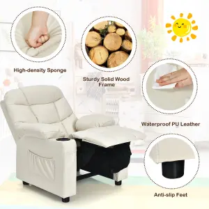 COSTWAY Kids Single Sofa Chair PU Leather Children Armchair Recliner with Cup Holders