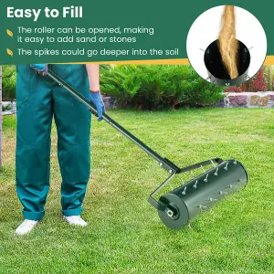 Costway 53cm Manual Lawn Aerator Garden Heavy Duty Rolling Aerator Lawn Tool