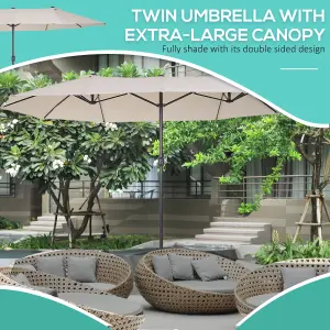 Outsunny Sun Umbrella Canopy Double-sided Crank Sun Shade Shelter 4.6M Beige