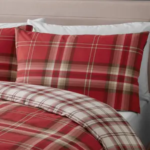 Kelso Reversible Duvet Cover Set with Pillowcases Red / Kingsize - 2 Standard Pillowcases