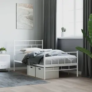 Berkfield Metal Bed Frame with Headboard and Footboard White 100x190 cm