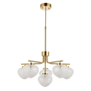 Luminosa Bari Multi Arm Glass Pendant Ceiling Lamp, Satin Brass Plate, White Confetti Glass