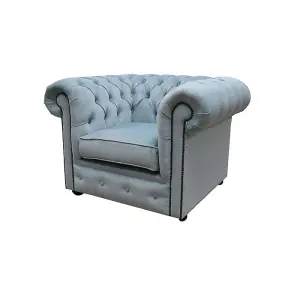 Chesterfield Low Back Club ArmChair Velluto Duck Egg Blue Real Fabric In Classic Style