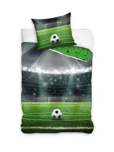 Football Goal Stadium European Single Size 100% Cotton Reversible Duvet Cover and Pillowcase Set