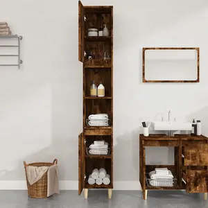 Berkfield Bathroom Cabinet Smoked Oak 30x30x190 cm Engineered Wood