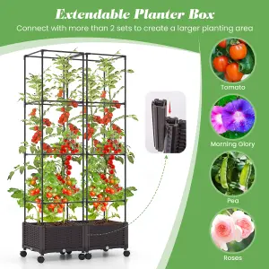 Costway 170cm Extendable Planter Box Raised Garden Bed w/ Trellis & Lockable Wheels