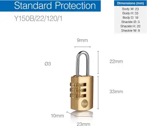 Yale Brass Combination Padlock 22m Pack of 2 - Y150B/22/120/2