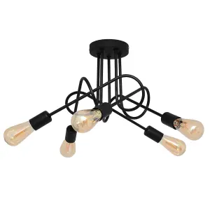 Luminosa Oxford Multi Arm Semi Flush Ceiling Light Black 50cm