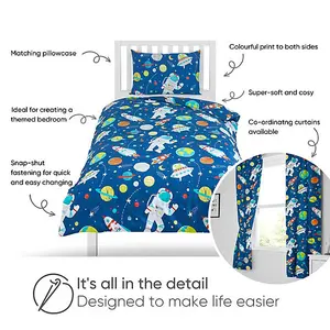 Bloomsbury Mill - Outer Space Kids Double Bed Duvet Cover and Pillowcases Set - Double - 200 x 200cm