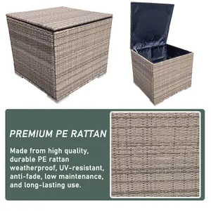 Rattan Garden Storage Box, Waterproof Deck Box with Lid, 333L Storage Basket Box, Gas Pressure Spring - Natural