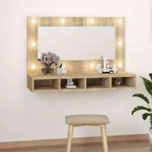 Berkfield Mirror Cabinet with LED Sonoma Oak 90x31.5x62 cm