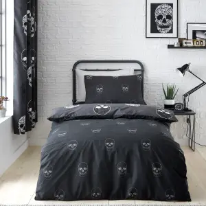 Catherine Lansfield Bedding Skulls Reversible Duvet Cover Set with Pillowcases Grey