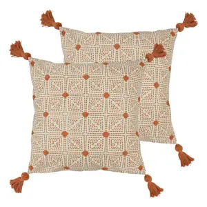 Geometric Square Throw Cushion (Set of 2) Coral / Polyester