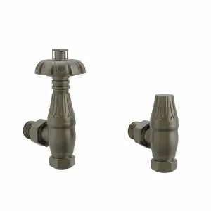 Rinse Bathrooms Traditional Antique Style Brass Thermostatic Radiator Valve Lockshield Heated Towel Rail Angled TRV Antique Brass