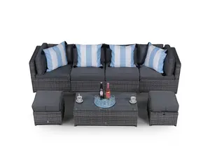 Amalfi 6 Seat Rattan Garden Sofa Set with Coffee Table and 2 Stools - Grey