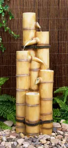 Primrose Ginko 5-Tier Bamboo Garden Water Feature for Indoor & Outdoor Use H88cm