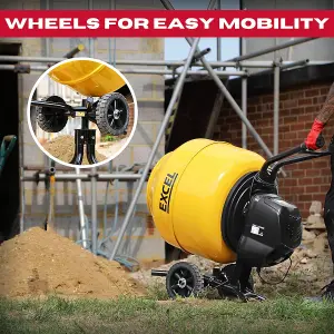 Excel 160L Portable Cement Mixer 240V/650W with Wheels - Yellow