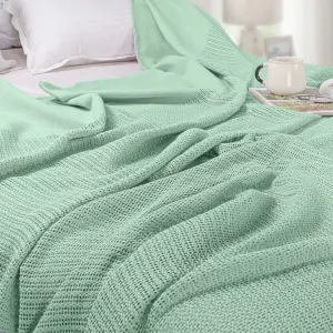 EHC Lightweight Hand Woven Adult Cellular Cotton Blanket,King 230 x 250cm - Sage