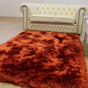 Orange Easy to clean Plain Handmade , Luxurious , Modern , Plain , Shaggy , Sparkle Rug for Living Room, Bedroom - 120cm X 170cm