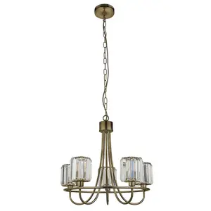 Luminosa Berenice 5 Light Multi Arm Glass Shade Ceiling Pendant Antique Brass