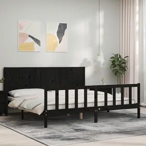 Berkfield Bed Frame with Headboard Black 200x200 cm Solid Wood