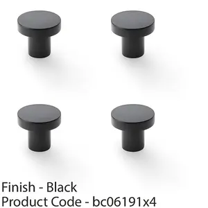 4 PACK - Slim Round Door Knob - Matt Black 30mm Modern Cupboard Cabinet Pull Handle