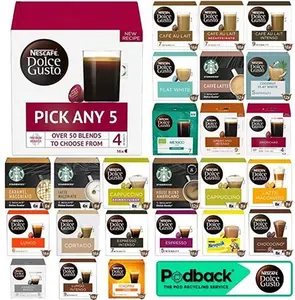 Nescafe Dolce Gusto Coffee, Tea, Chocolate Pods. Pick Any 5 Packs From 40+ Blends Inc: Decaf, Caramel, Cappuccino, Latte, Mocha, Espresso, Skinny,