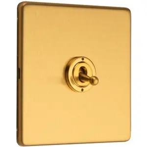 1 Gang Single Retro Toggle Light Switch SCREWLESS SATIN BRASS 10A 2 Way Lever