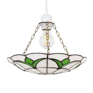 Traditional Stained Glass Tiffany Pendant Light Shade with Emerald Green Leaves