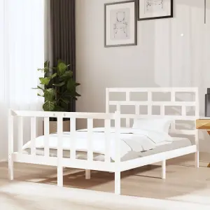 Berkfield Bed Frame White Solid Wood Pine 120x190 cm 4FT Small Double