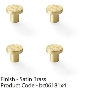 4 PACK - Slim Hammered Door Knob - Satin Brass 30mm Round Cupboard Cabinet Pull Handle