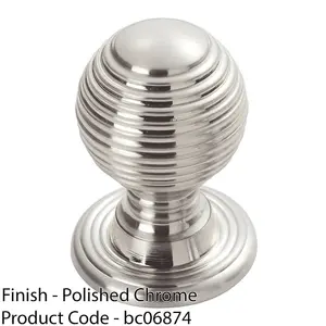 Reeded Ball Door Knob - 28mm Polished Chrome Lined Cupboard Pull Handle & Rose