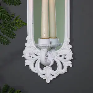 Melody Maison Ornate White Wall Mirror Candle Holder Sconce